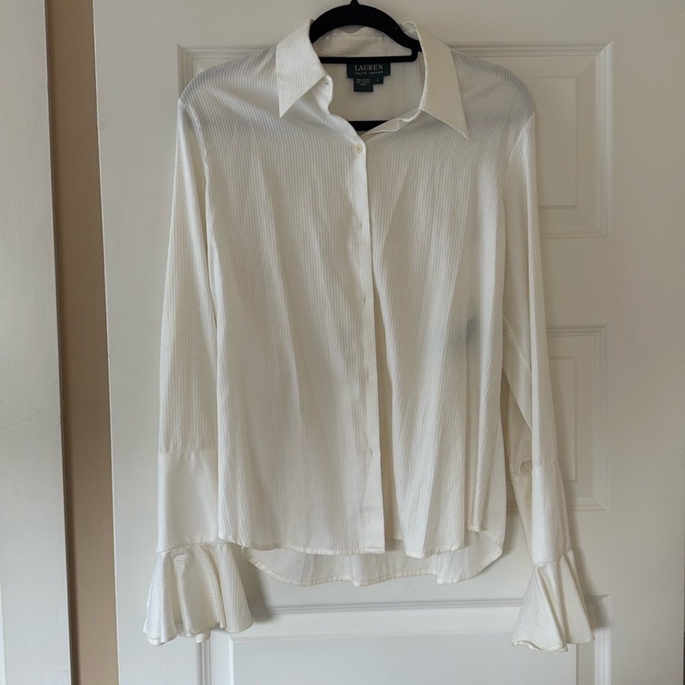 Lauren Ralph Lauren Ivory Ruffle Sleeve Blouse L